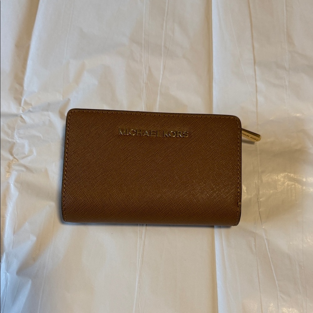 Michael Kors Cognac Saffiano Leather Zip Wallet